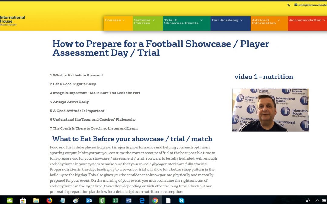 Preparing for a showcase event / football trial – part 1 nutrition