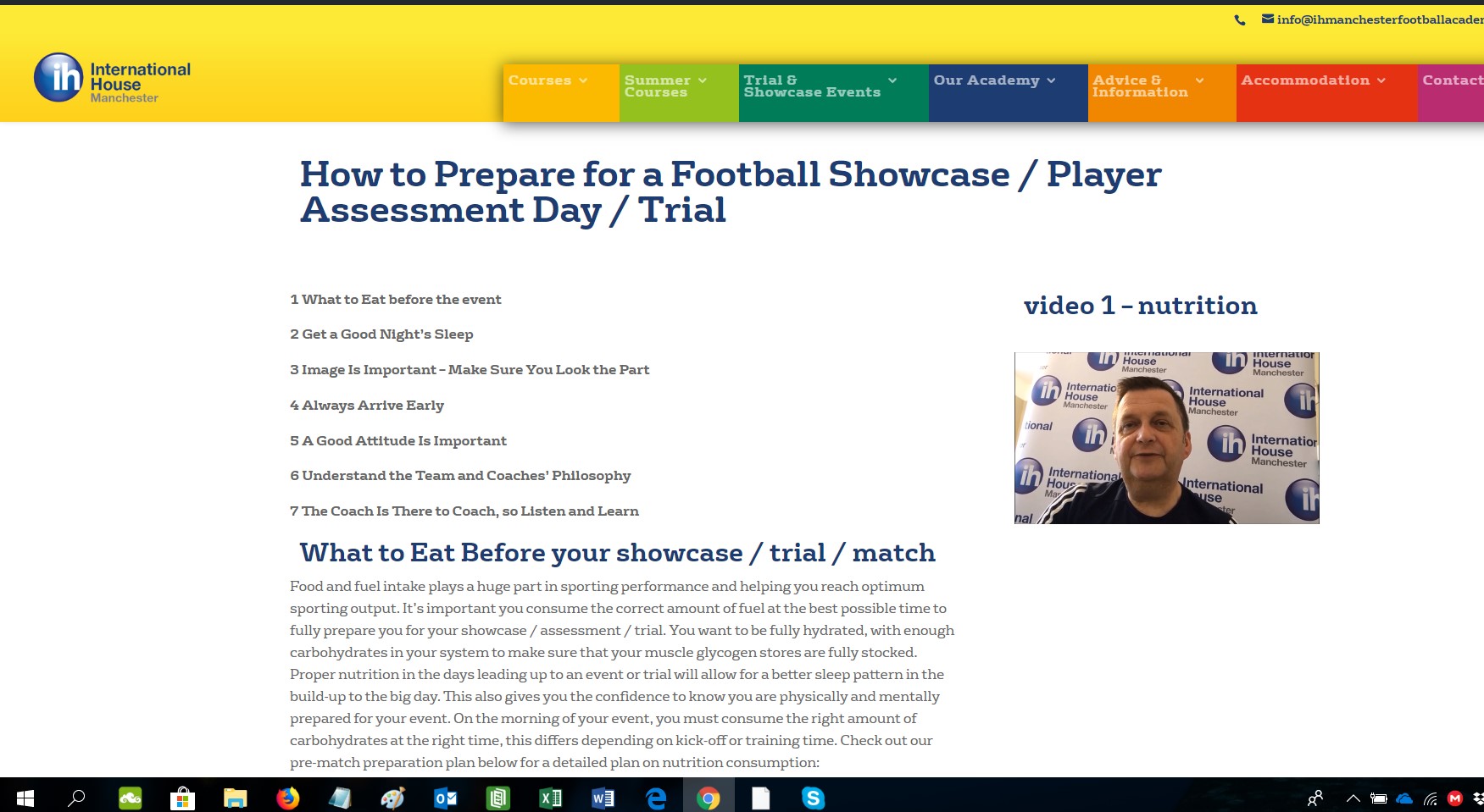 Preparing for a showcase event / football trial - part 1 nutrition